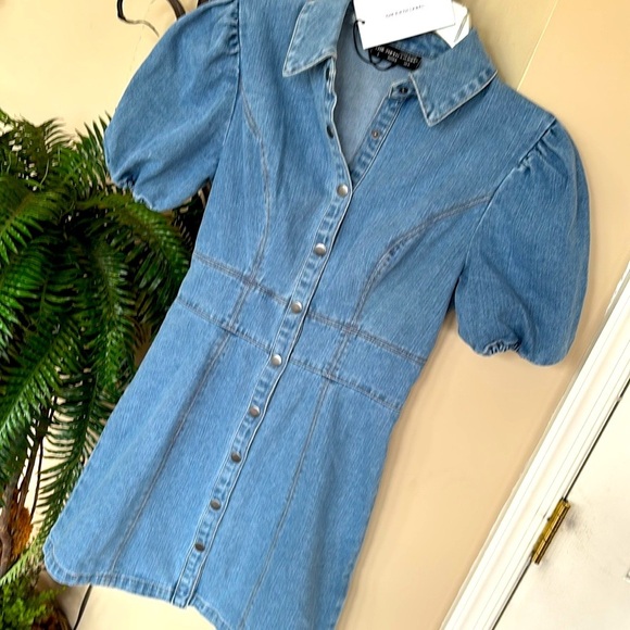 Brand New The Fifth Label Denim Jean Dress Puff Sleeve Button Front Blue Mini - Picture 7 of 16